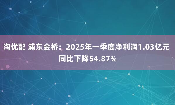 淘优配 浦东金桥：2025年一季度净利润1.03亿元 同比下降54.87%