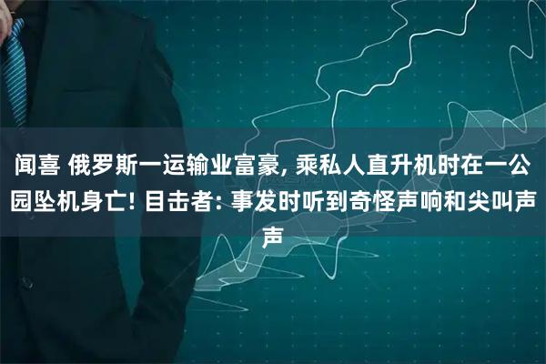 闻喜 俄罗斯一运输业富豪, 乘私人直升机时在一公园坠机身亡! 目击者: 事发时听到奇怪声响和尖叫声